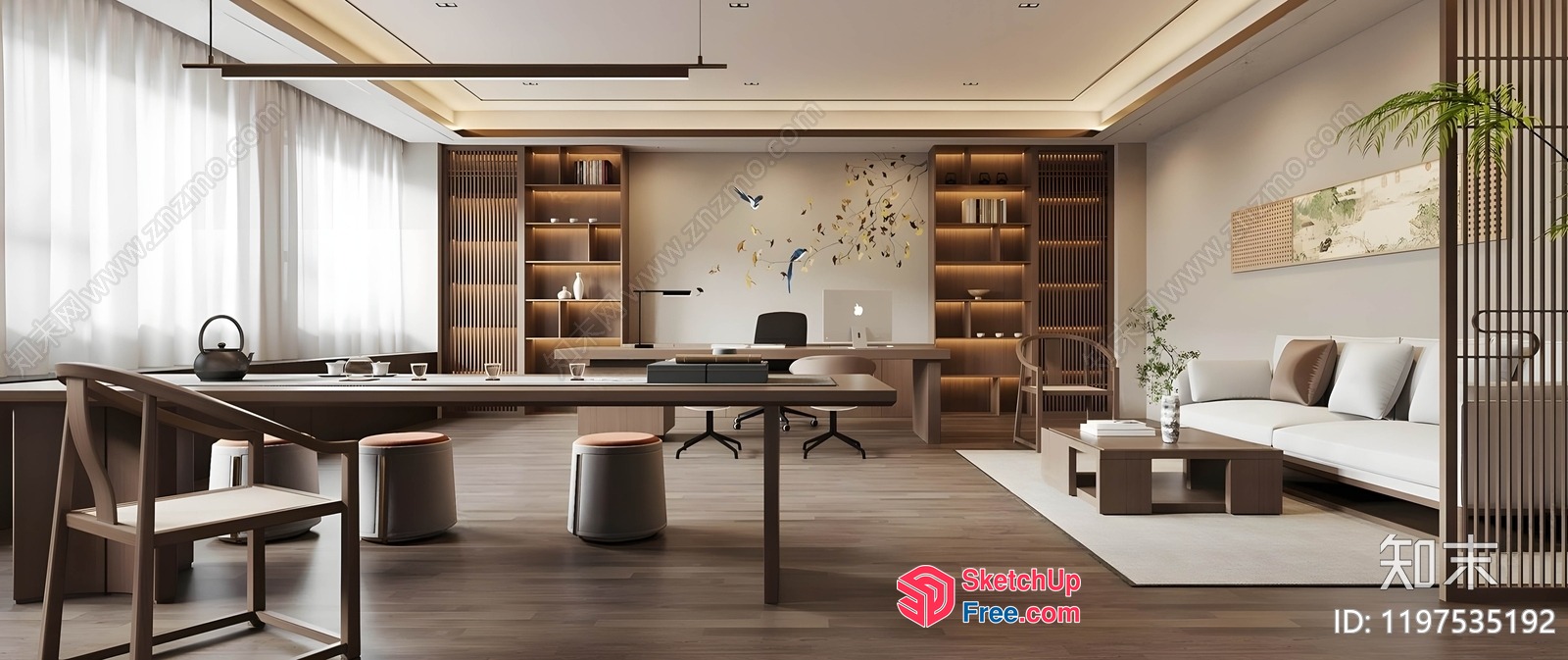 Elegant And Modern Office Space With Natural Elements 3D SketchUp File