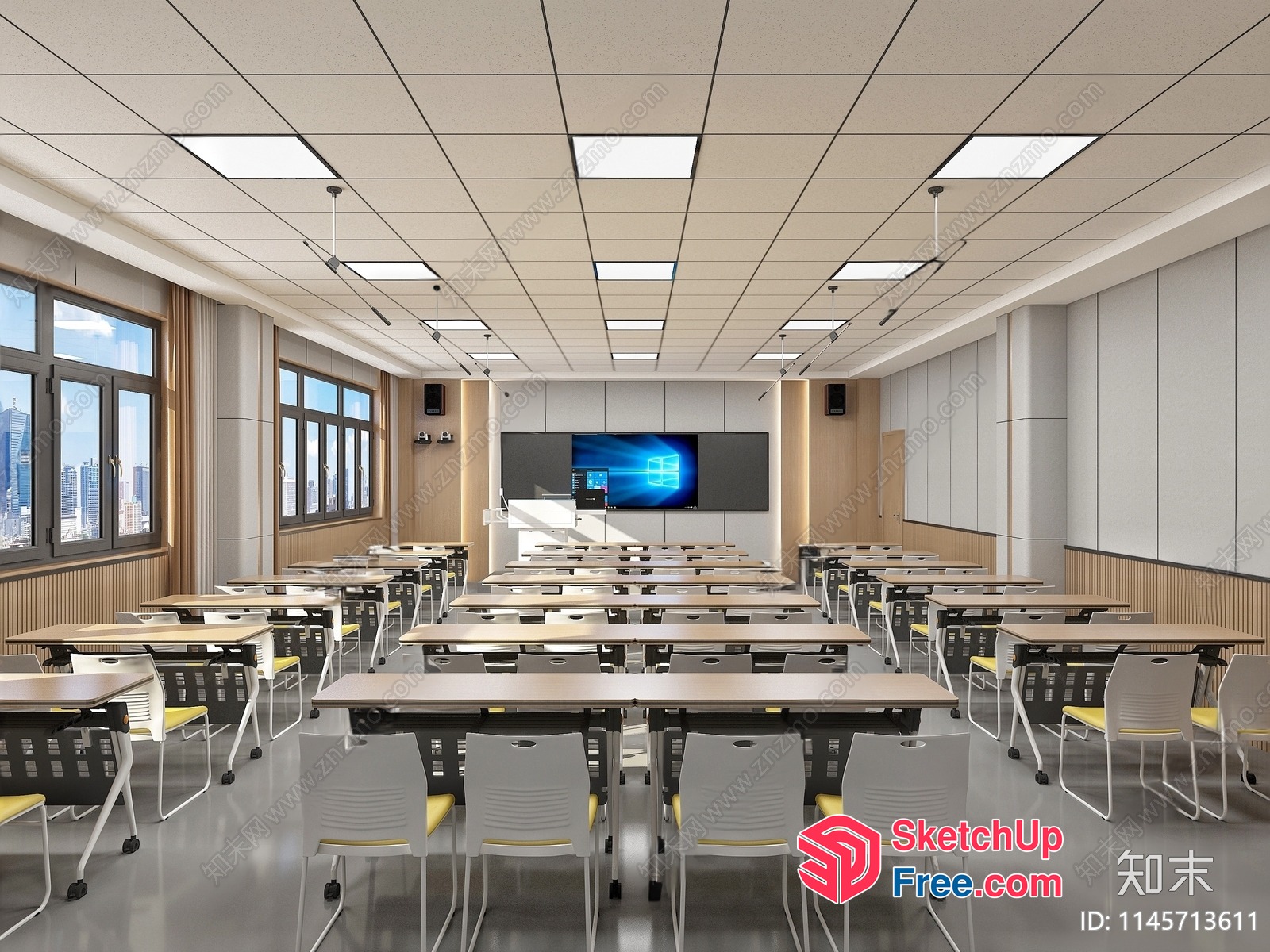 Modern Classroom With Large Screen And Natural Light 3D SketchUp File