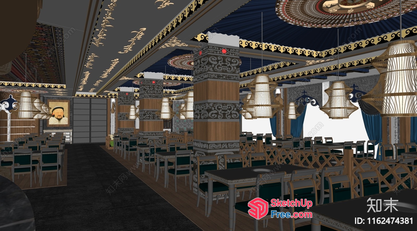 Ornate Pillars And Ceiling Lights 3D SketchUp File