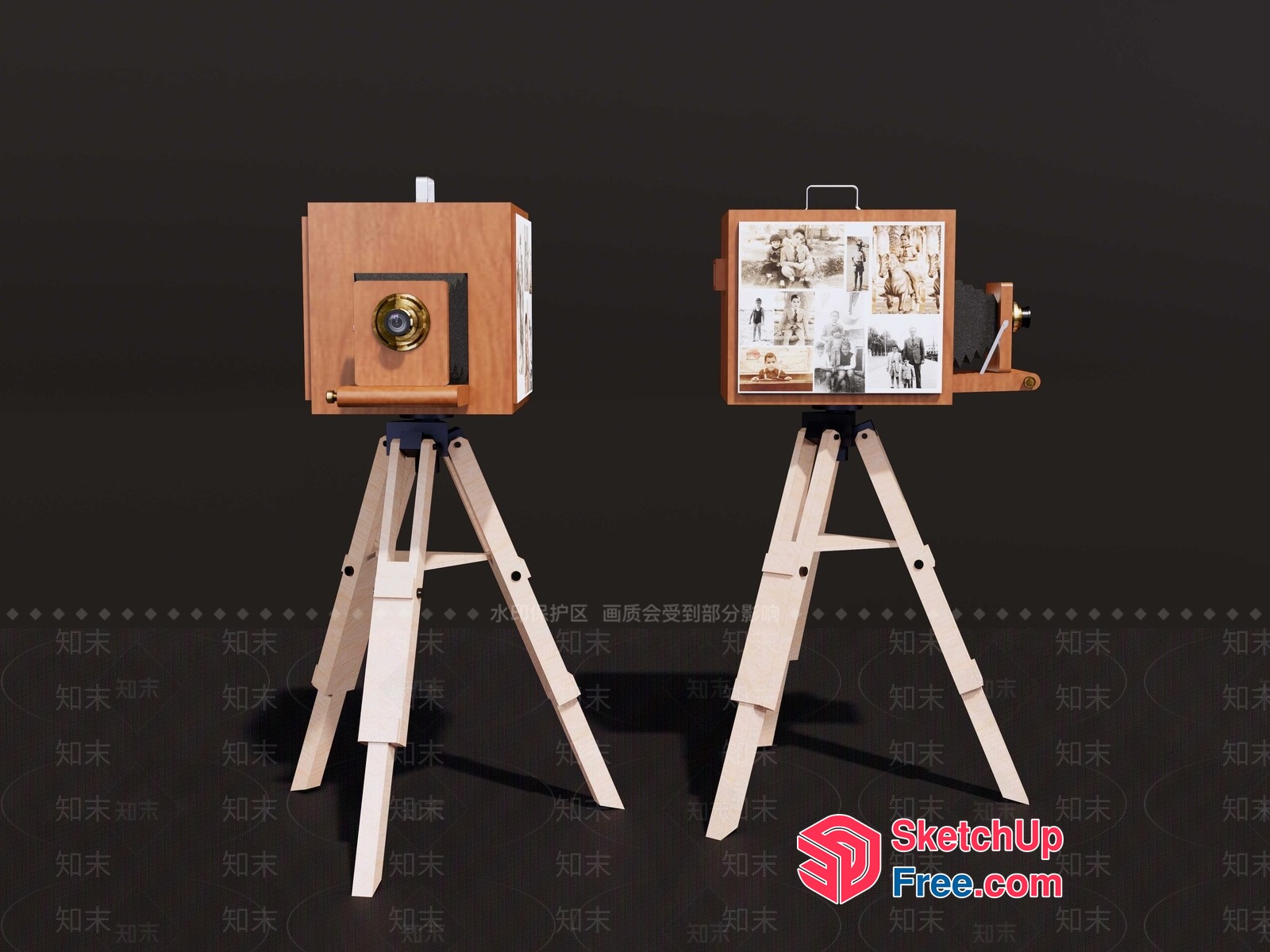 Vintage Wooden Camera And Tripod 3D SketchUp File