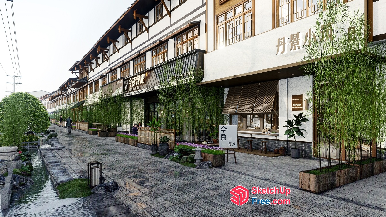 Traditional Asian Street Scene 3D SketchUp File