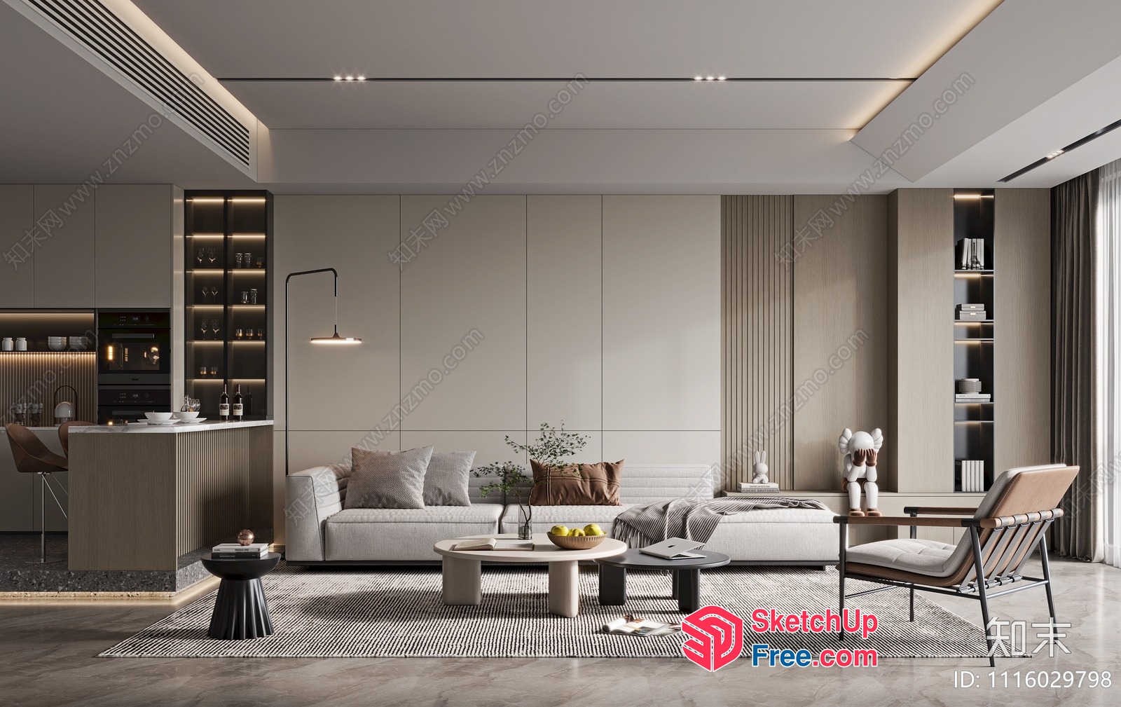 Modern Living Room With Sleek Furniture And Neutral Color Scheme 3D SketchUp File