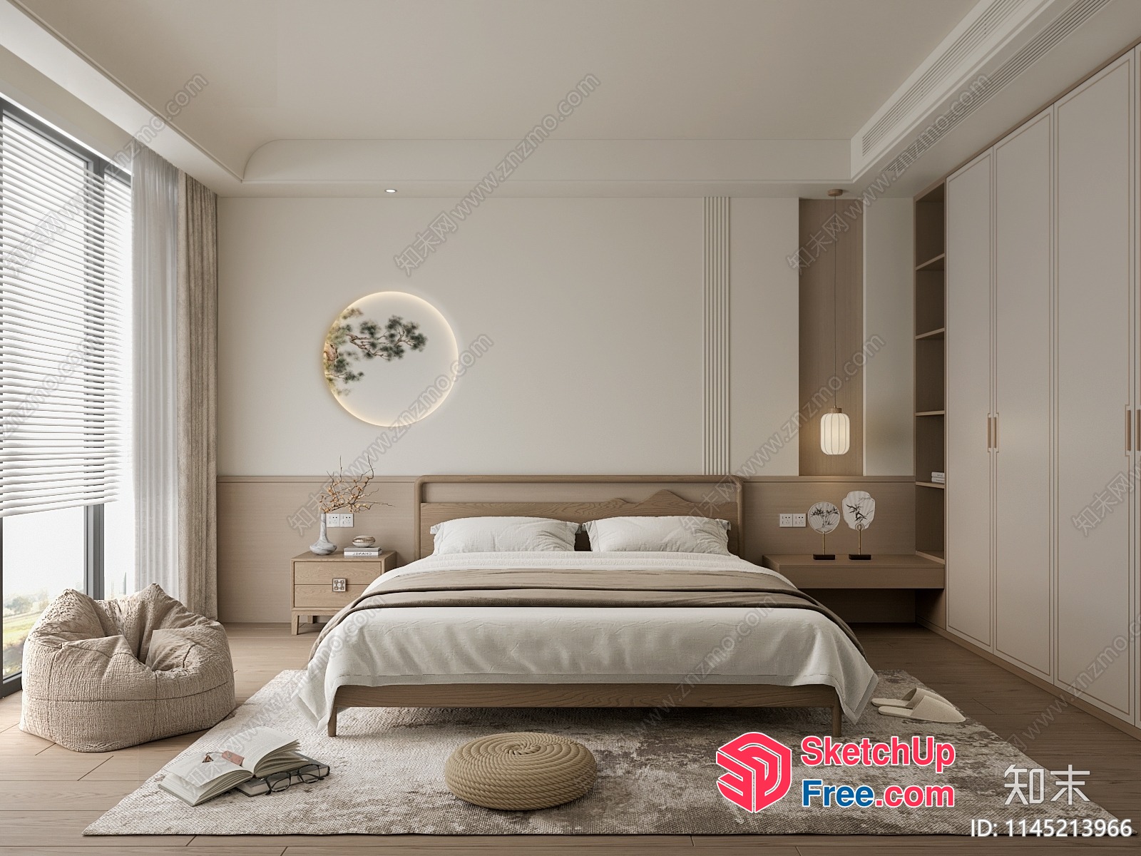 Modern Minimalist Japanese-Style Bedroom Interior 3D SketchUp File