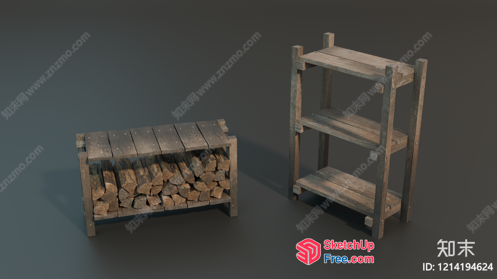 Wooden Firewood Holder And Shelving Unit 3D SketchUp File