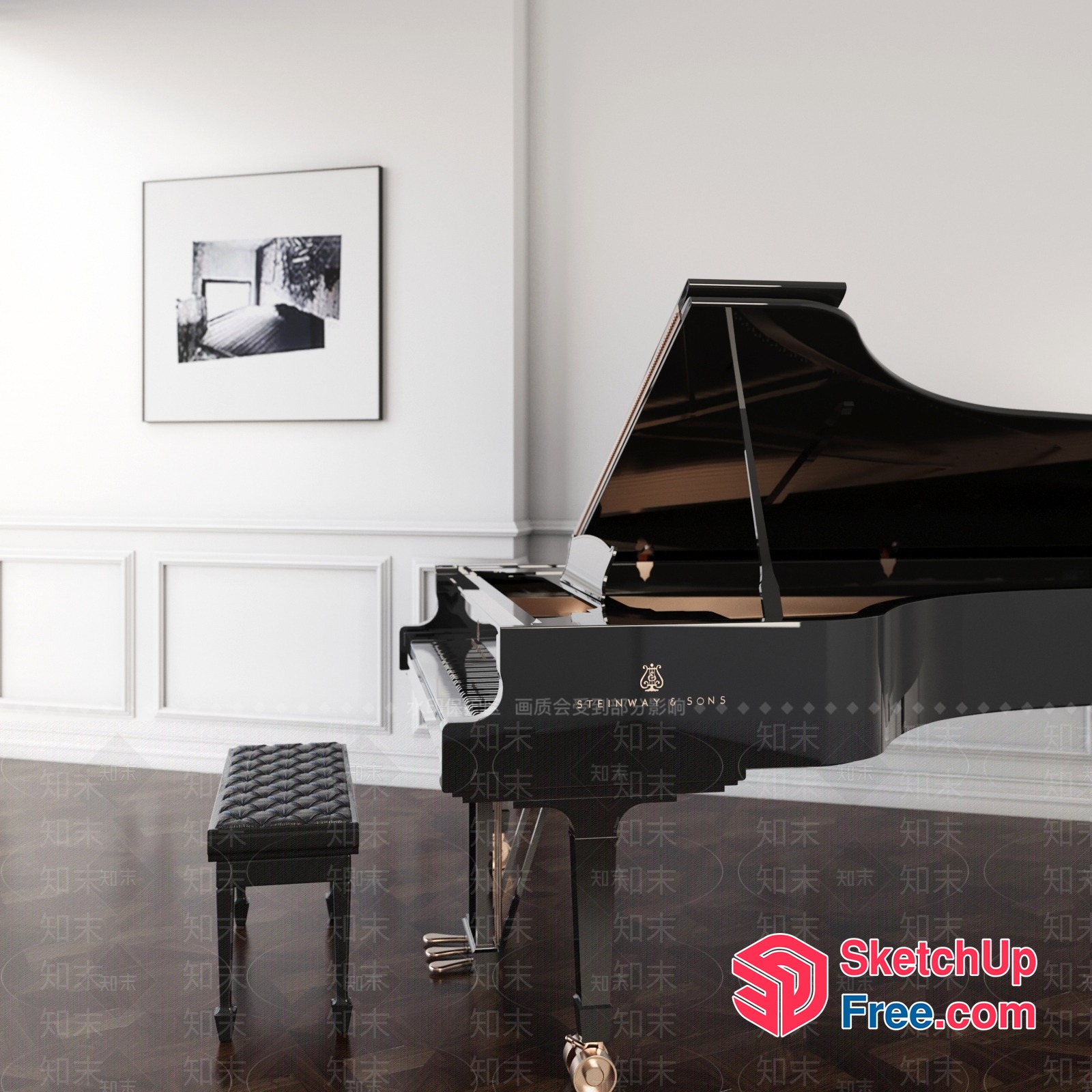 Elegant Piano Room With Classic Moulding 3D SketchUp File