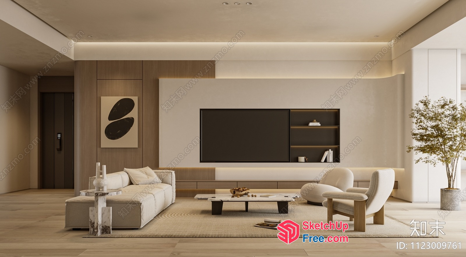 Modern Living Room With Minimalist Furniture And Neutral Color Scheme 3D SketchUp File
