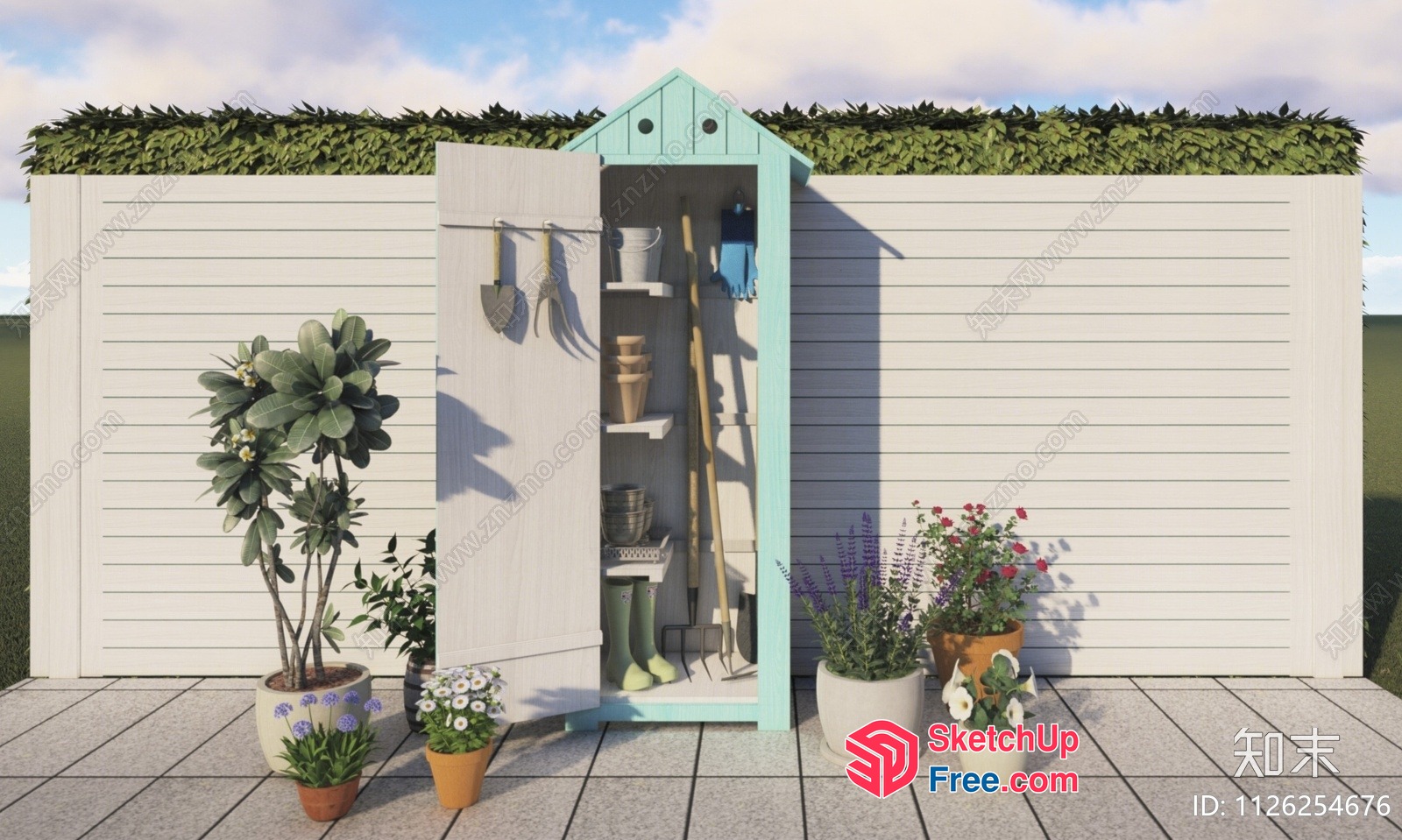 Exterior Garden Decor With Plants And Tools 3D SketchUp File