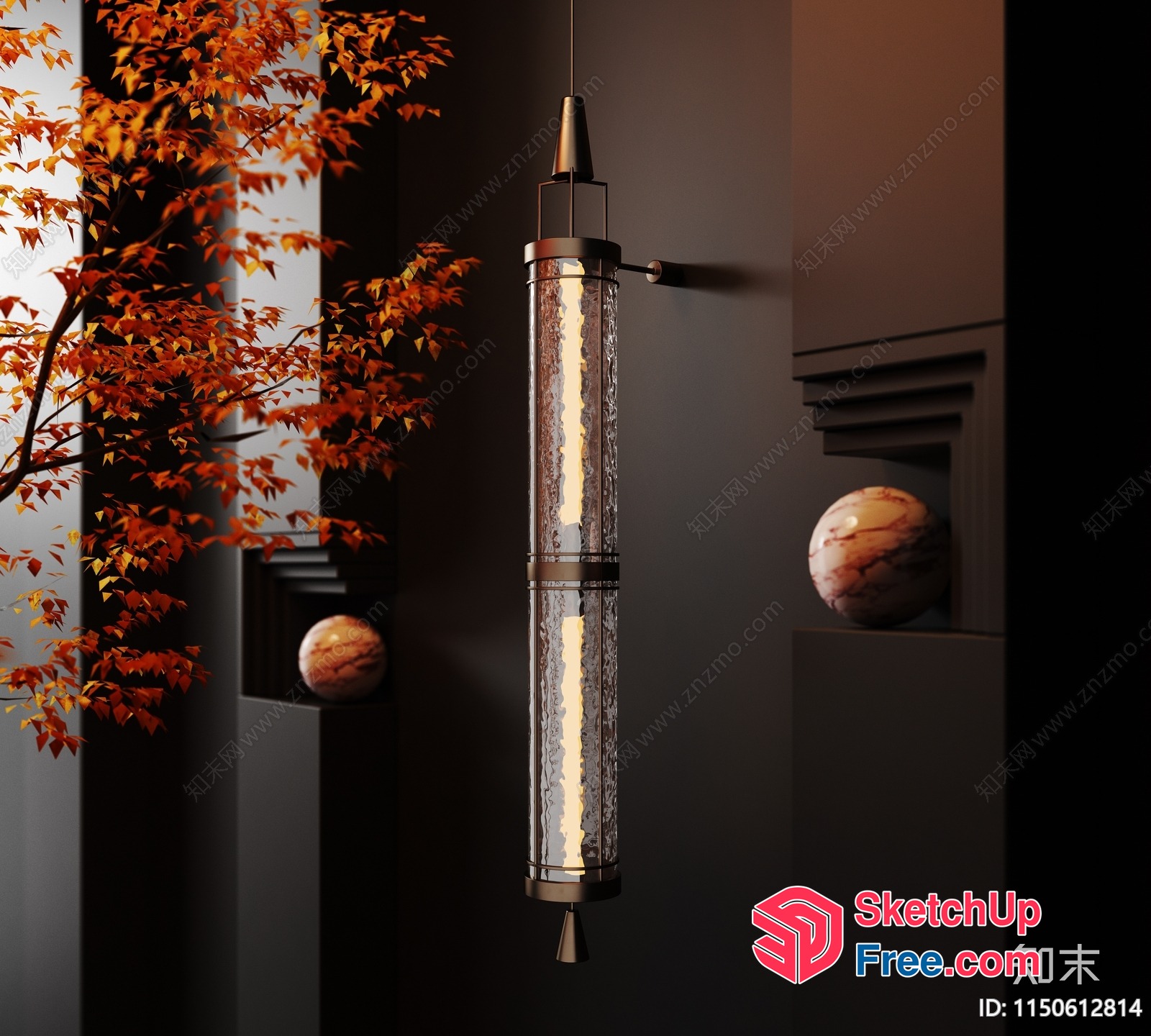 Elegant Hanging Light Fixture With Glass Cylinder Shades 3D SketchUp File