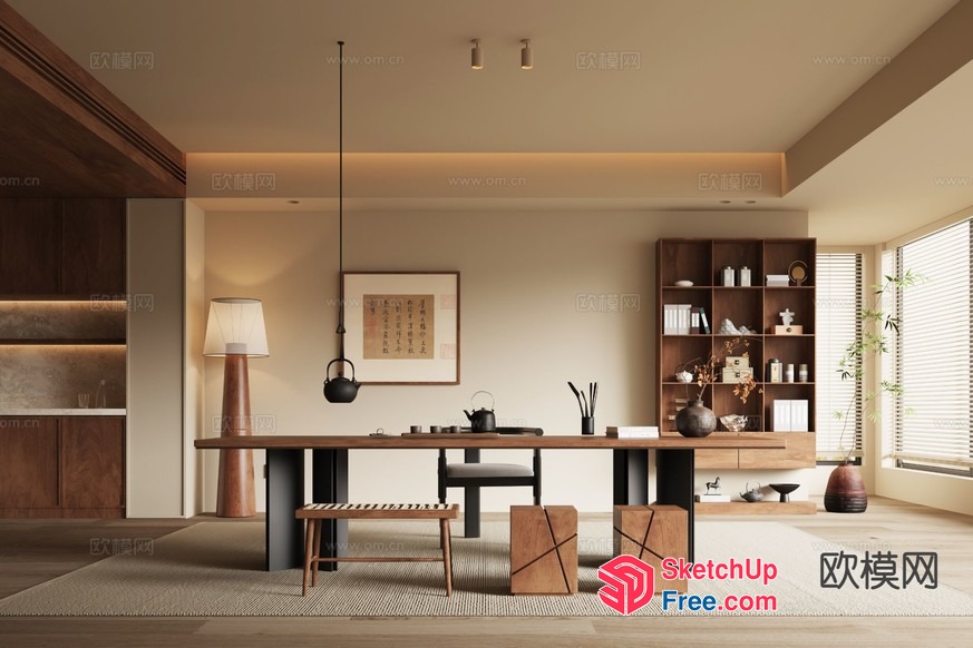 Japanese Inspired Wabi-Sabi Style Dining Room 3D SketchUp File