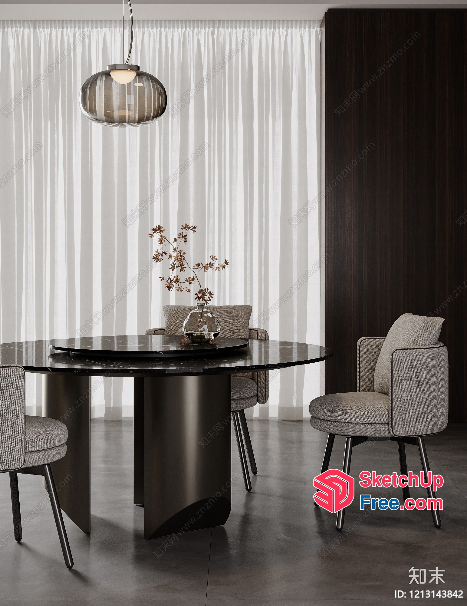Modern Dining Room With Black Table And Gray Chairs 3D SketchUp File