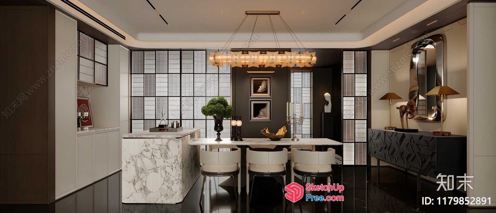 Modern Luxury Dining Room With Elegant Lighting 3D SketchUp File