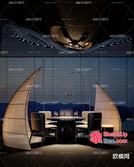 Modern Dining Room With Sleek Furniture And Ambient Lighting 3D SketchUp File