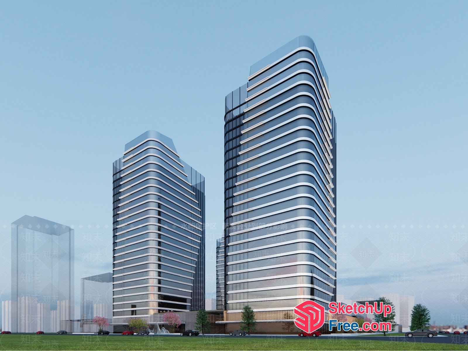 Modern High-Rise Buildings With Curved Facades 3D SketchUp File