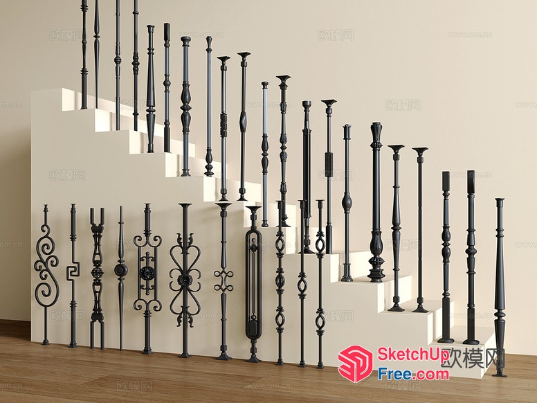 Ornate Iron Stair Railings 3D SketchUp File