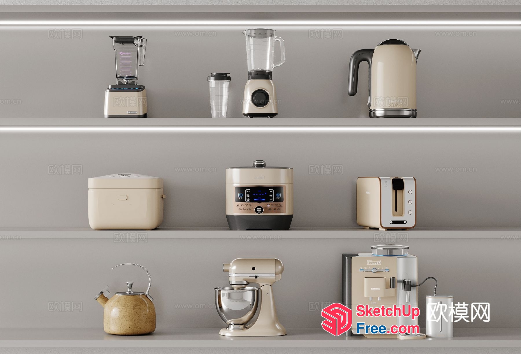 Modern Kitchen Appliances Displayed On Shelves 3D SketchUp File