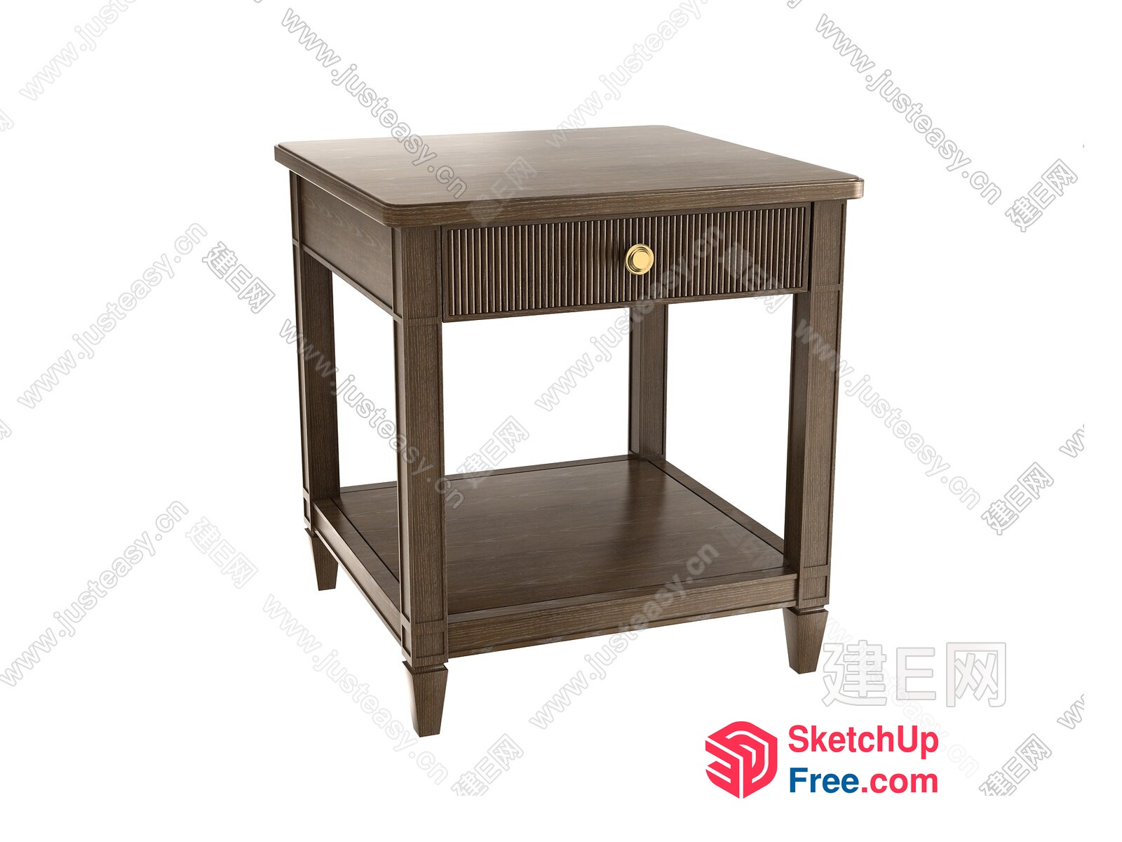 Wooden Bedside Table With Drawer And Shelf 3D SketchUp File