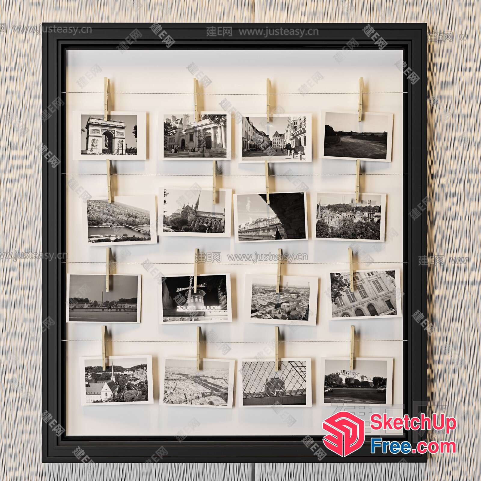 Black Frame With Vintage Photographs Of Landmarks 3D SketchUp File