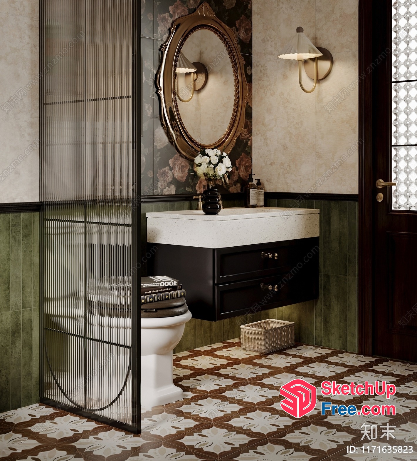 Classic European-Style Bathroom With Ornate Mirror 3D SketchUp File