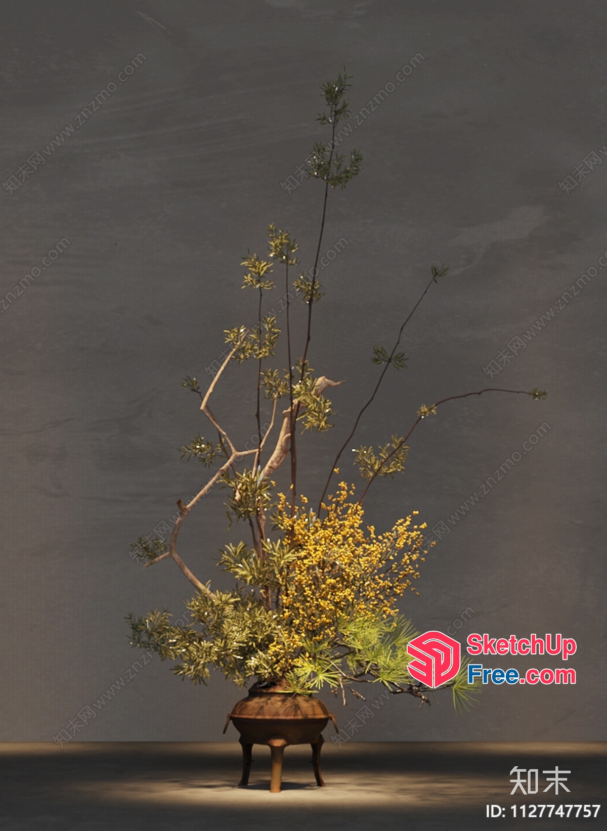 Japanese Style Decorative Plant Arrangement In A Vase 3D SketchUp File