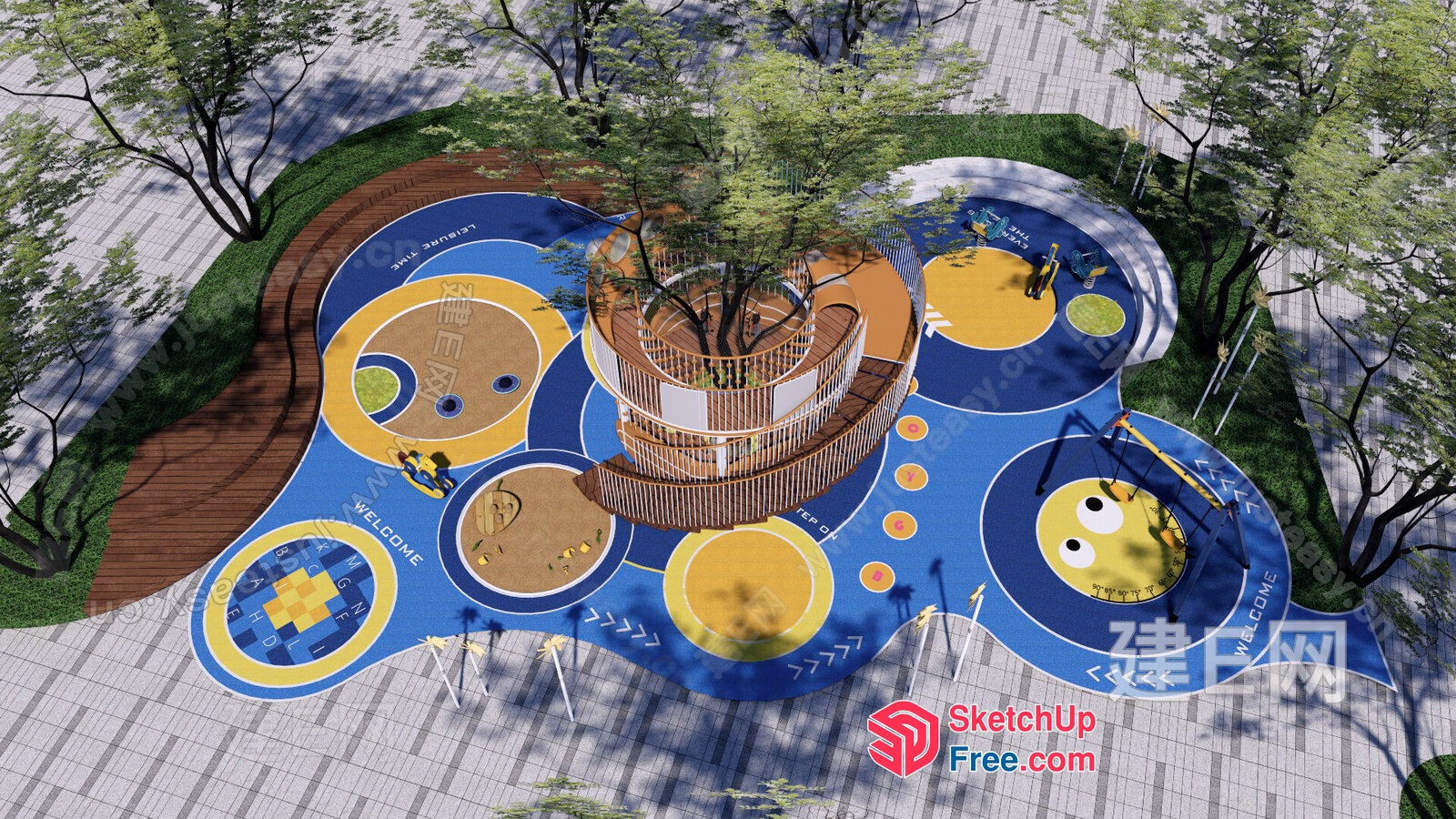 Vibrant Playground With Colorful Patterns And Treehouse 3D SketchUp File