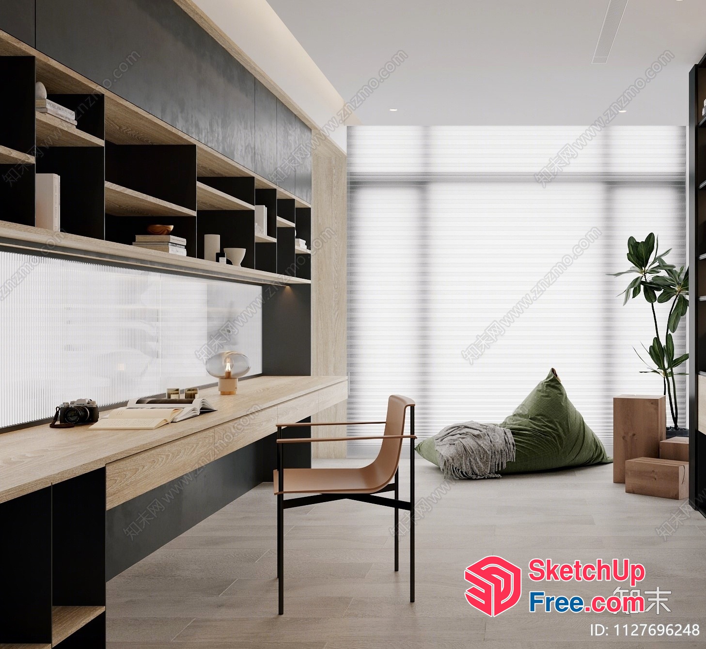 Minimalist Japanese Style Study Room With Natural Wood Accents 3D SketchUp File
