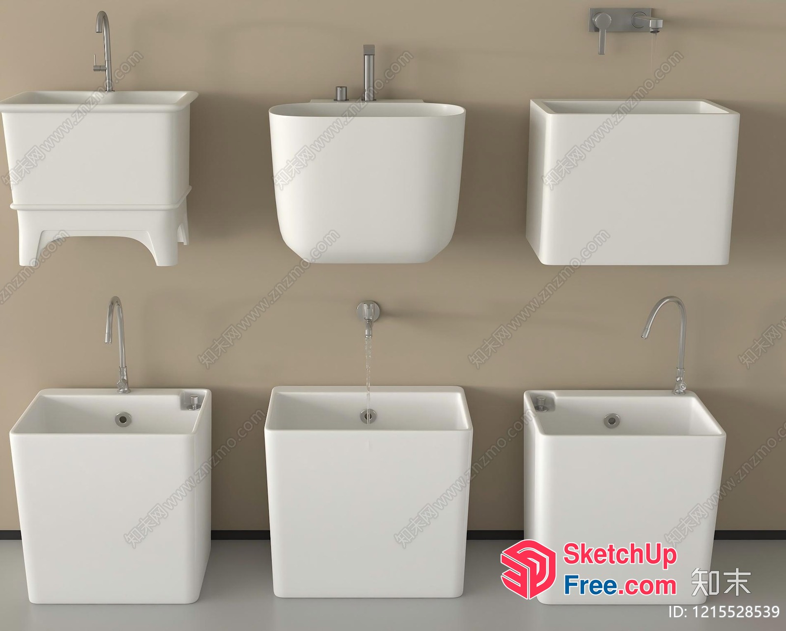 Modern White Ceramic Bathroom Sinks 3D SketchUp File