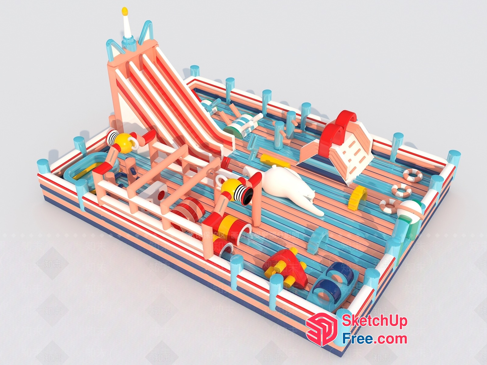 Vibrant Inflatable Obstacle Course With Slide 3D SketchUp File