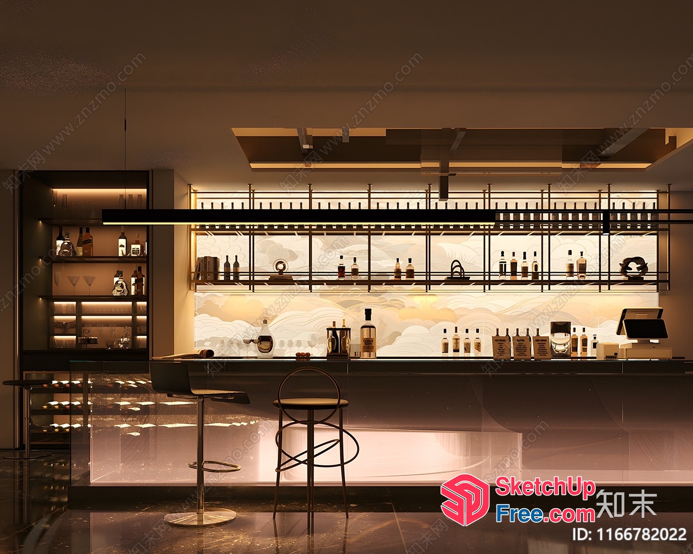 Modern Bar With Stylish Lighting And Decor 3D SketchUp File