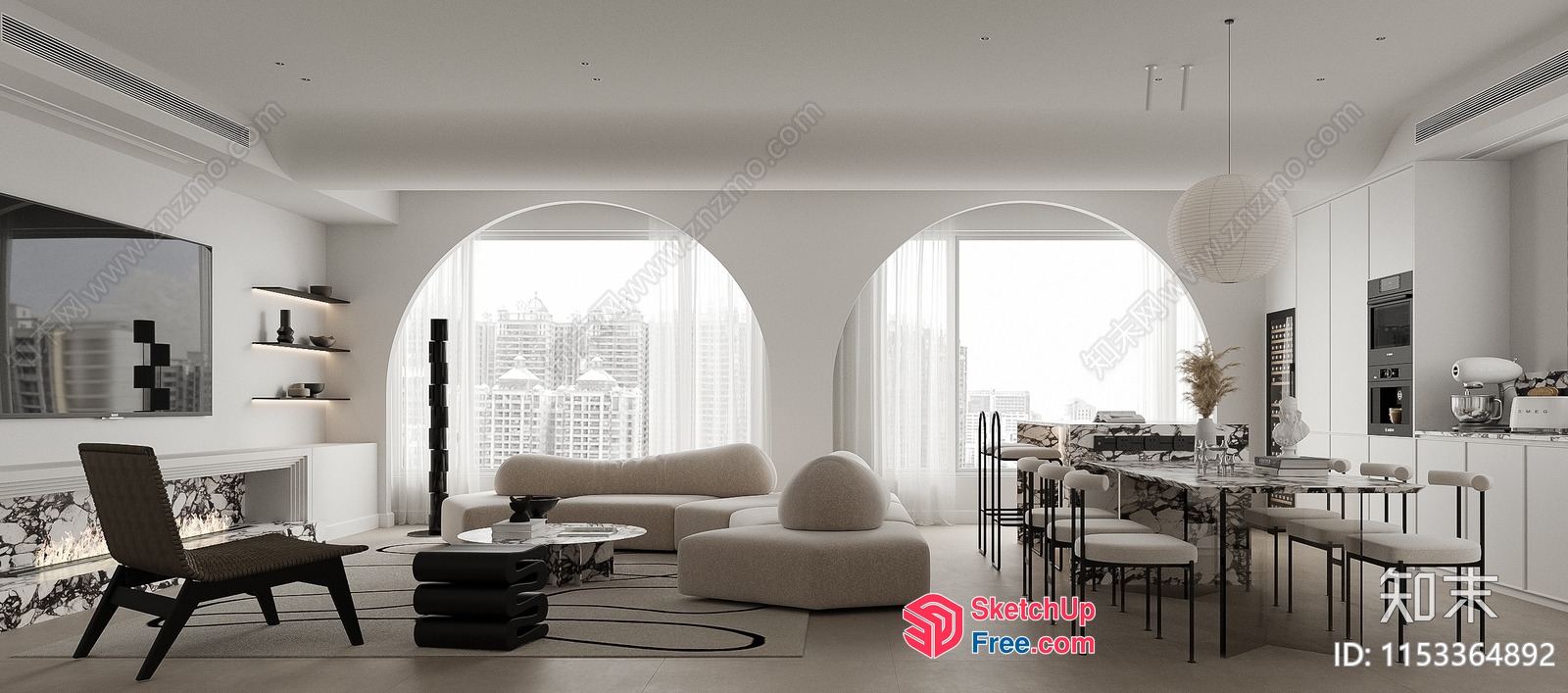 Modern Minimalist Living Room With City View 3D SketchUp File
