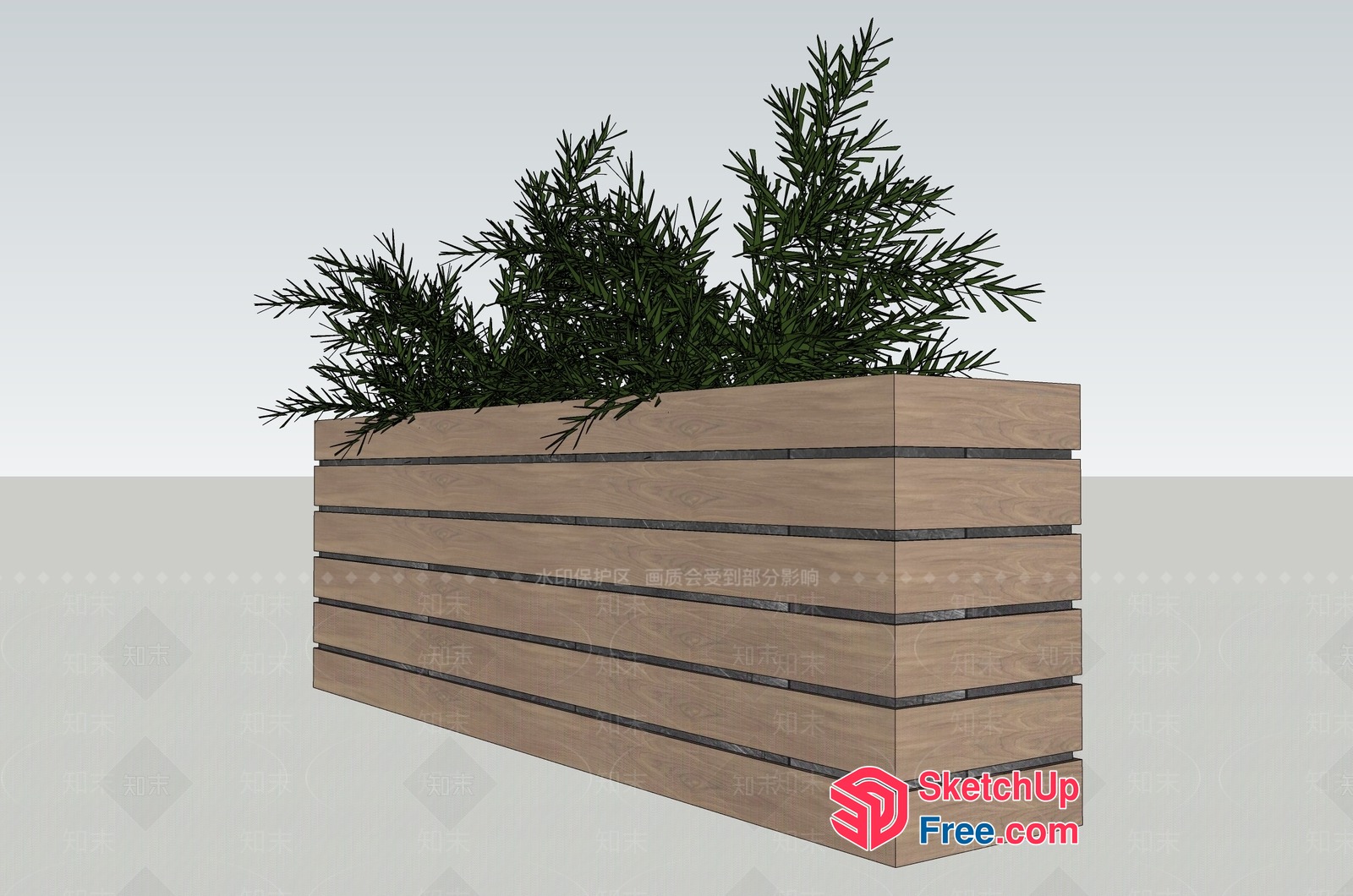 Modern Wooden Planter Box With Greenery 3D SketchUp File