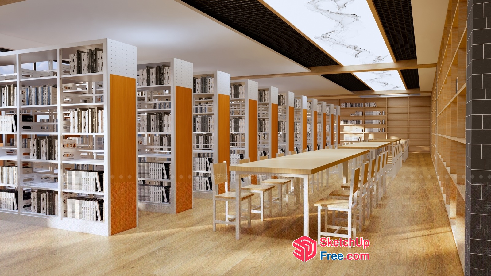 Modern Library Interior With Wooden Accents 3D SketchUp File