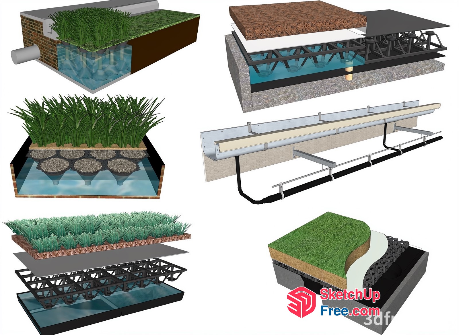 Grass-Covered Drainage System 3D SketchUp File
