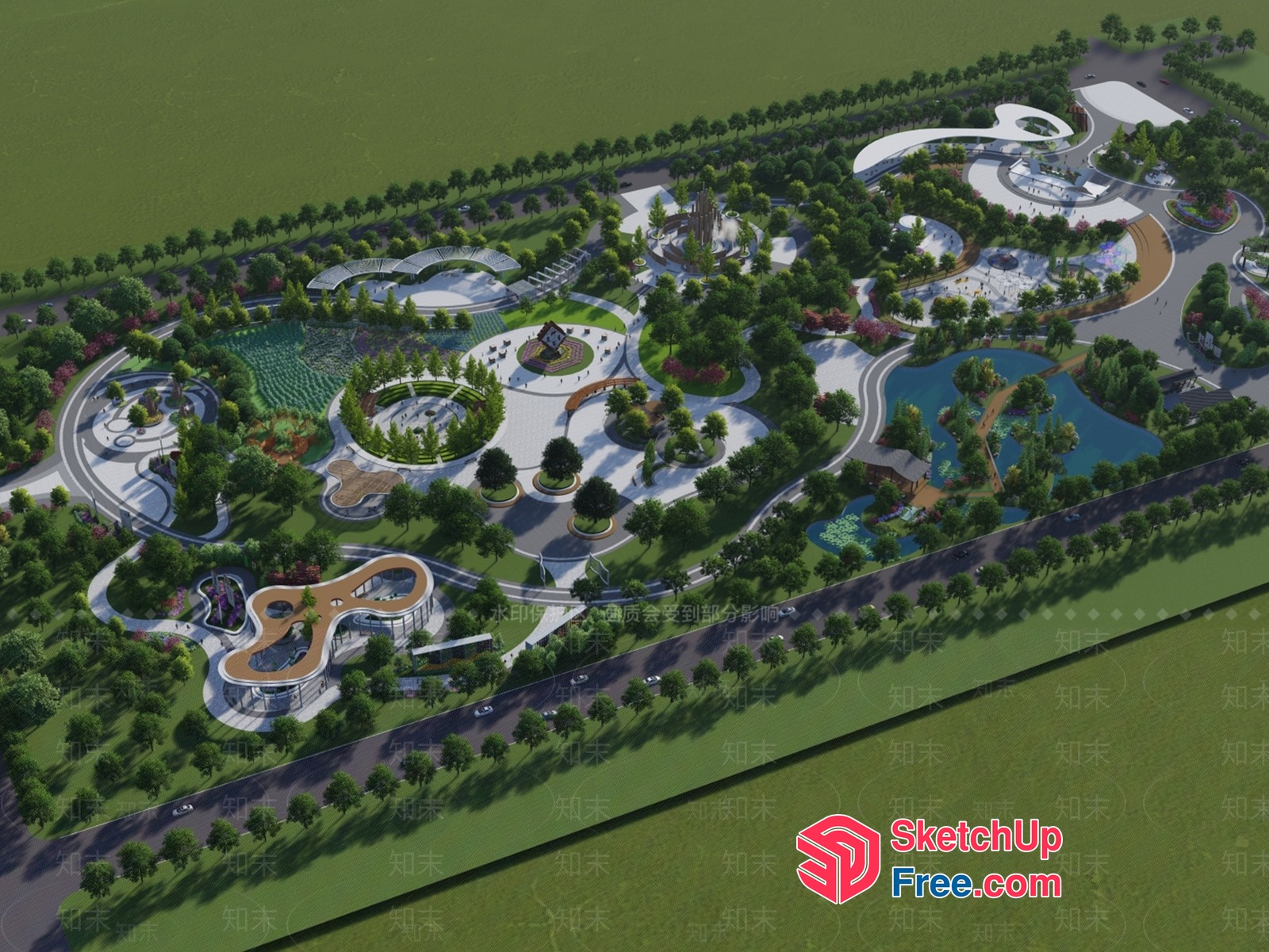 Serpentine Road Leading To A Modern Park 3D SketchUp File