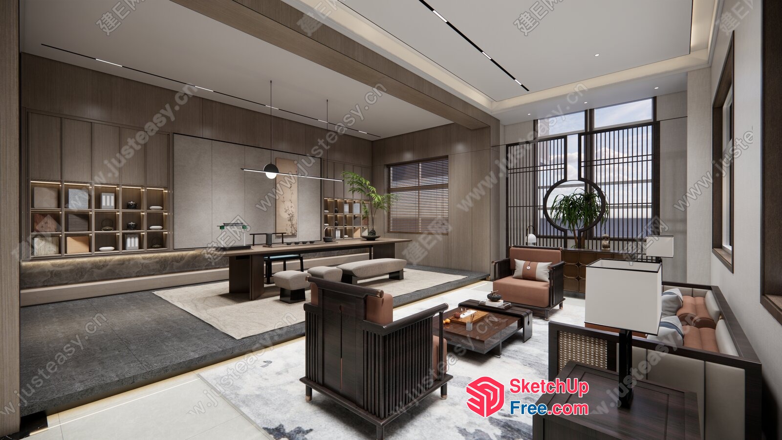Modern Japanese-Inspired Living Room Interior Design 3D SketchUp File