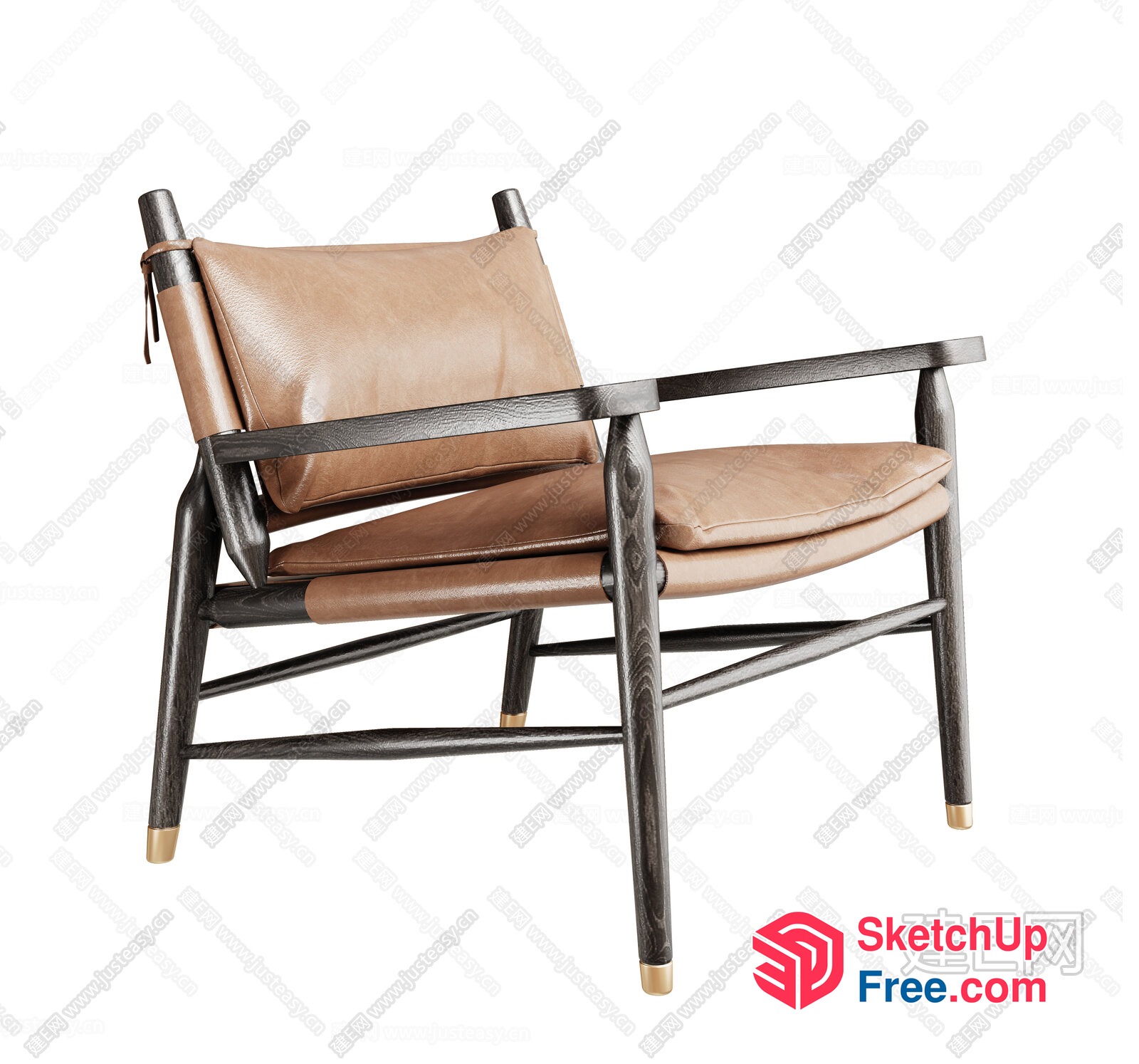 Elegant Leather Armchair With Dark Wood Frame 3D SketchUp File