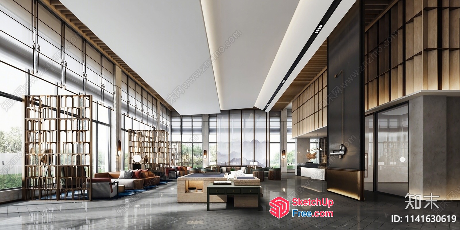 Modern Luxury Living Room With Floor-To-Ceiling Windows 3D SketchUp File