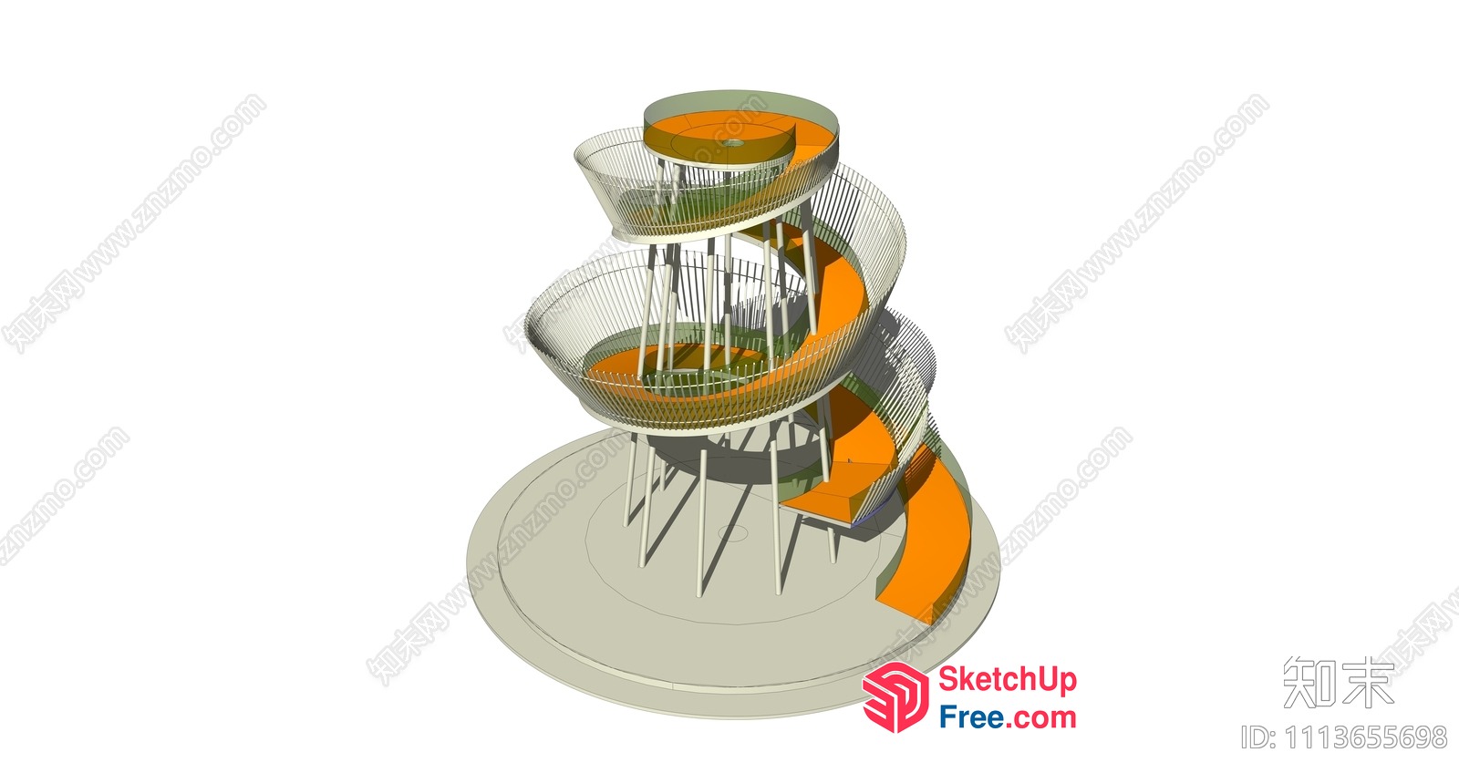 Spiral Staircase With Railings And Landings 3D SketchUp File