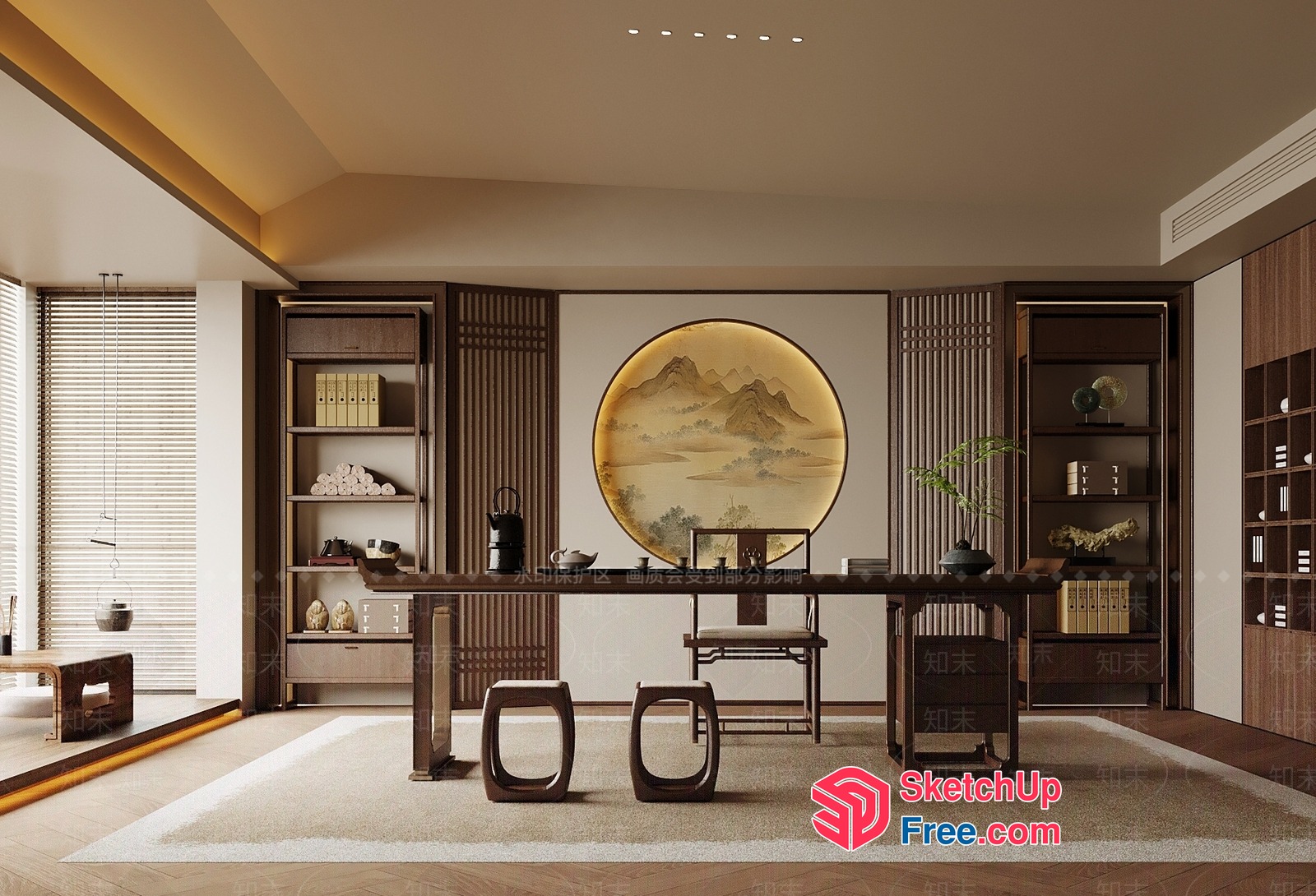 Asian-Inspired Office Space With Traditional Elements 3D SketchUp File