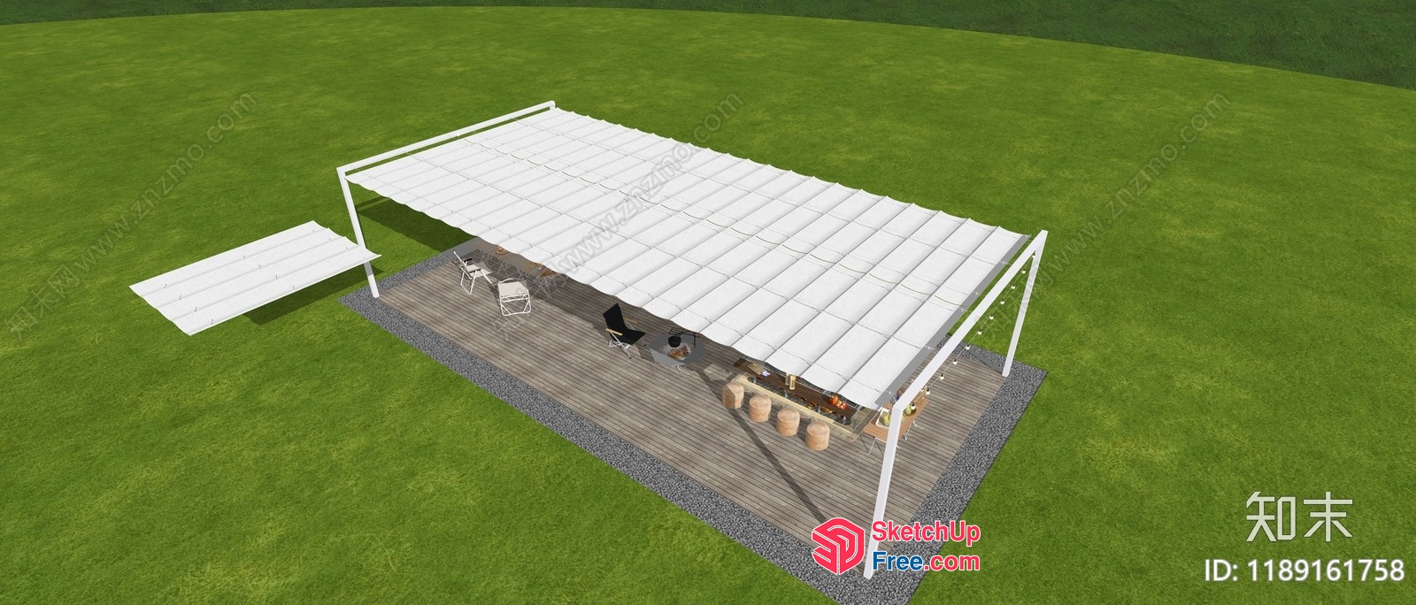 Exterior Pavilion With White Roof And Wooden Deck 3D SketchUp File