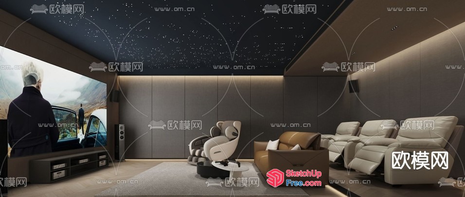 Luxurious Modern Home Theater Room With Large Screen 3D SketchUp File