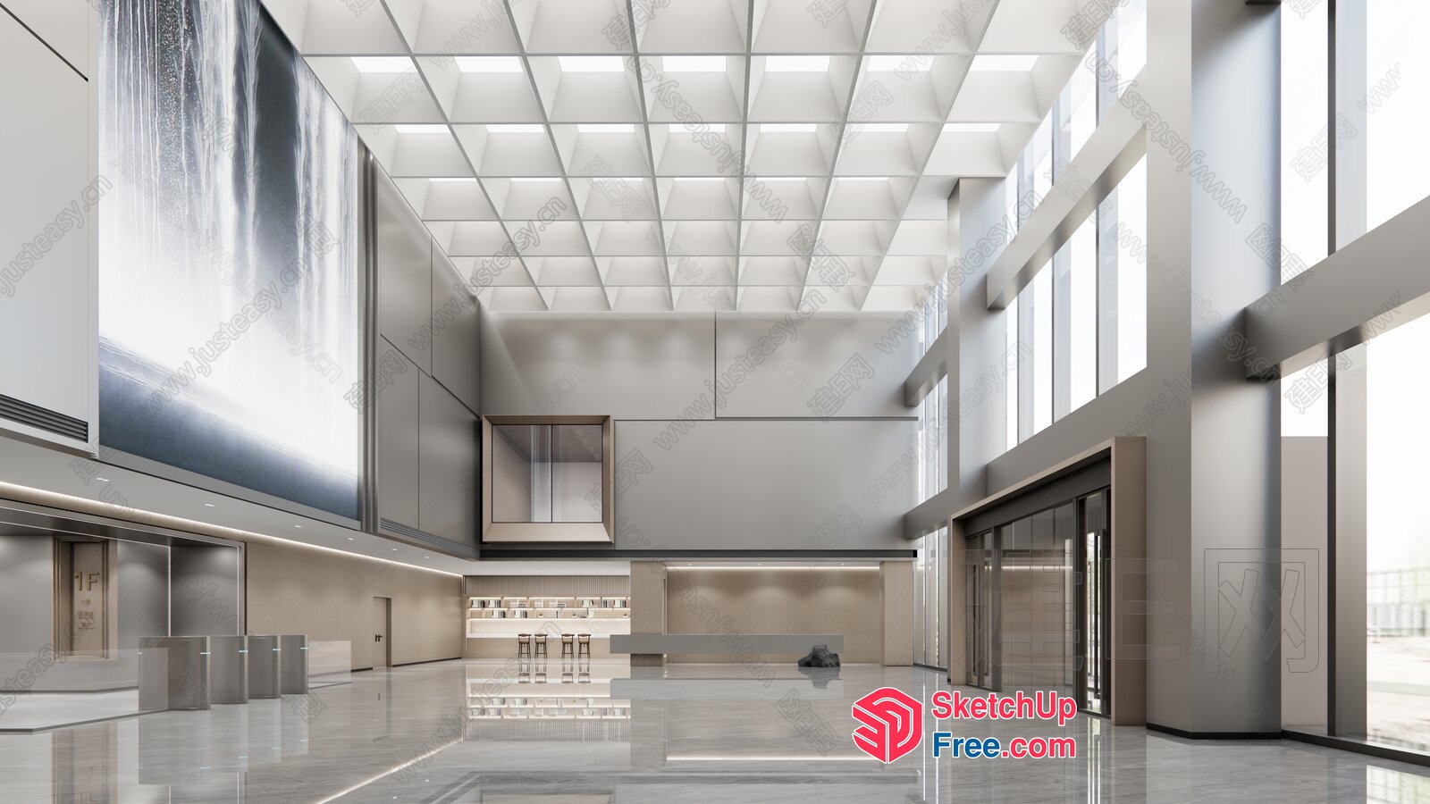 Modern Minimalist Office Space With Sleek Design And Natural Light 3D SketchUp File