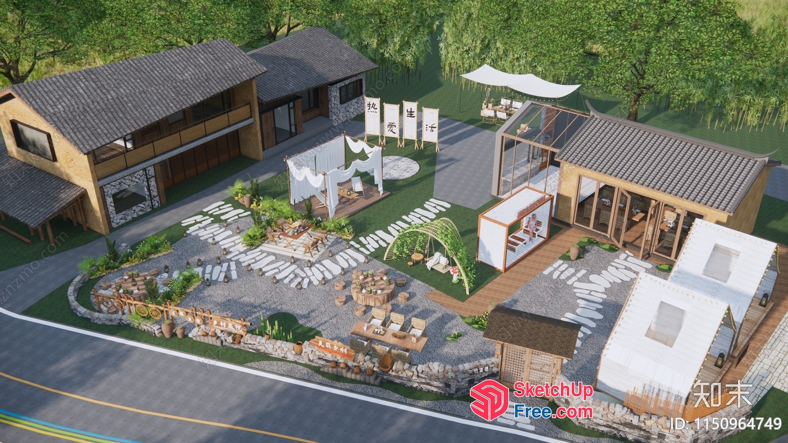 Modern Asian-Inspired Homestay Exterior 3D SketchUp File