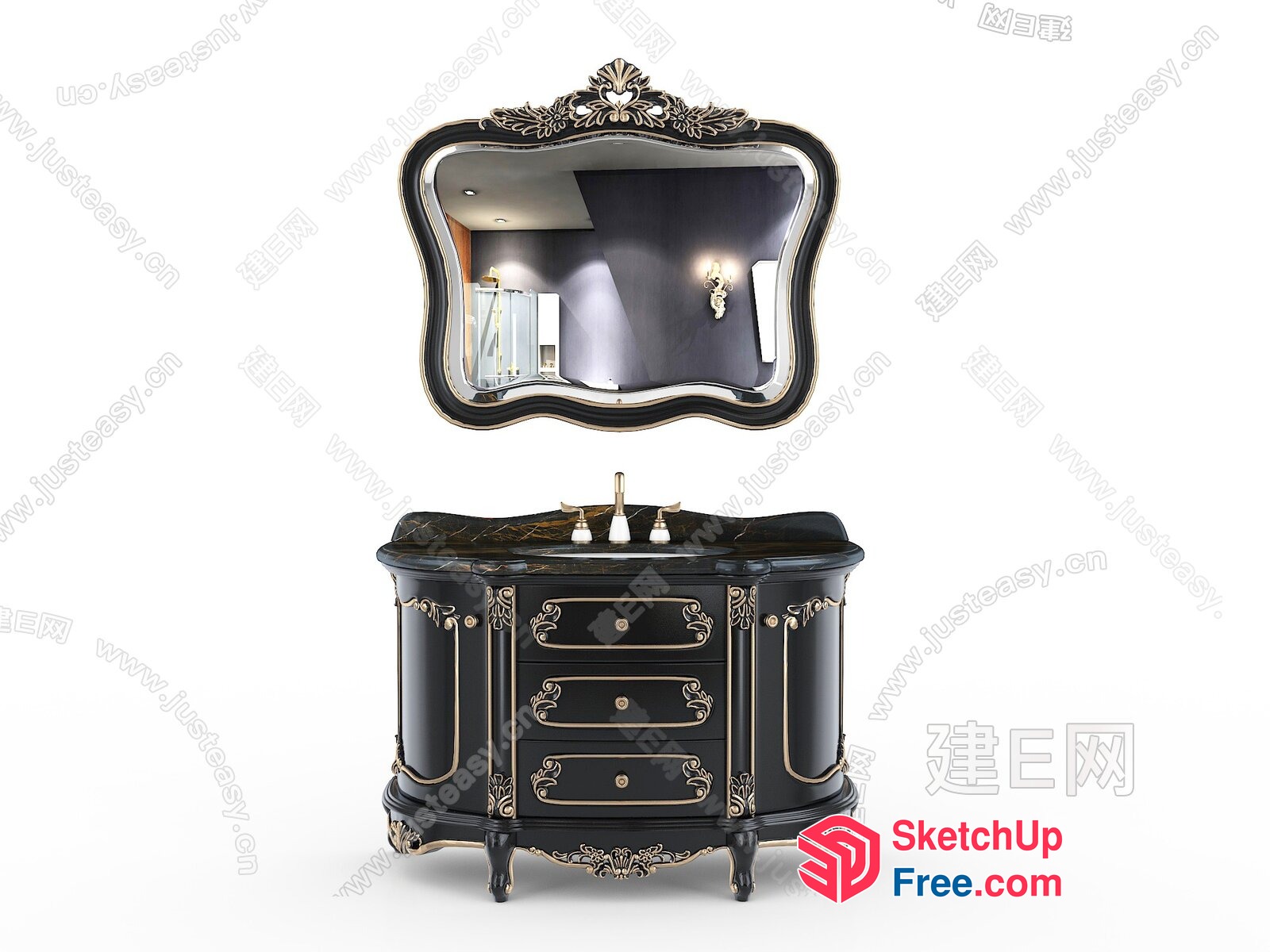 Elegant Bathroom Vanity With Ornate Mirror 3D SketchUp File