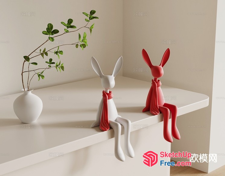 Two Rabbits Sitting On A Table 3D SketchUp File