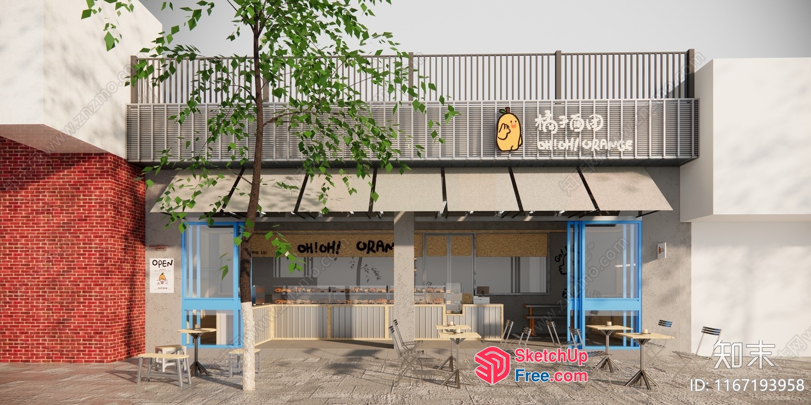 Modern Commercial Street Cafe Exterior 3D SketchUp File