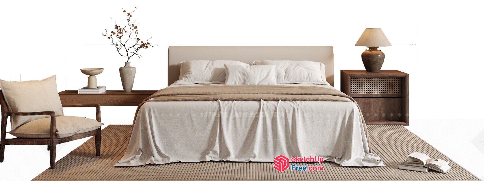 Modern Minimalist Bedroom With Neutral Tones And Natural Materials 3D SketchUp File