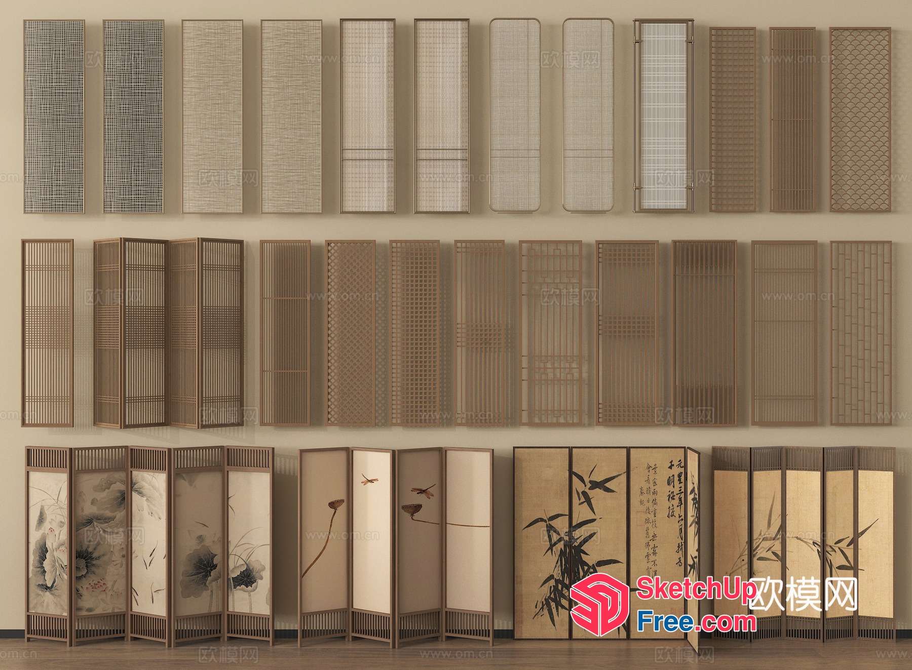 Traditional Asian-Inspired Room Dividers 3D SketchUp File