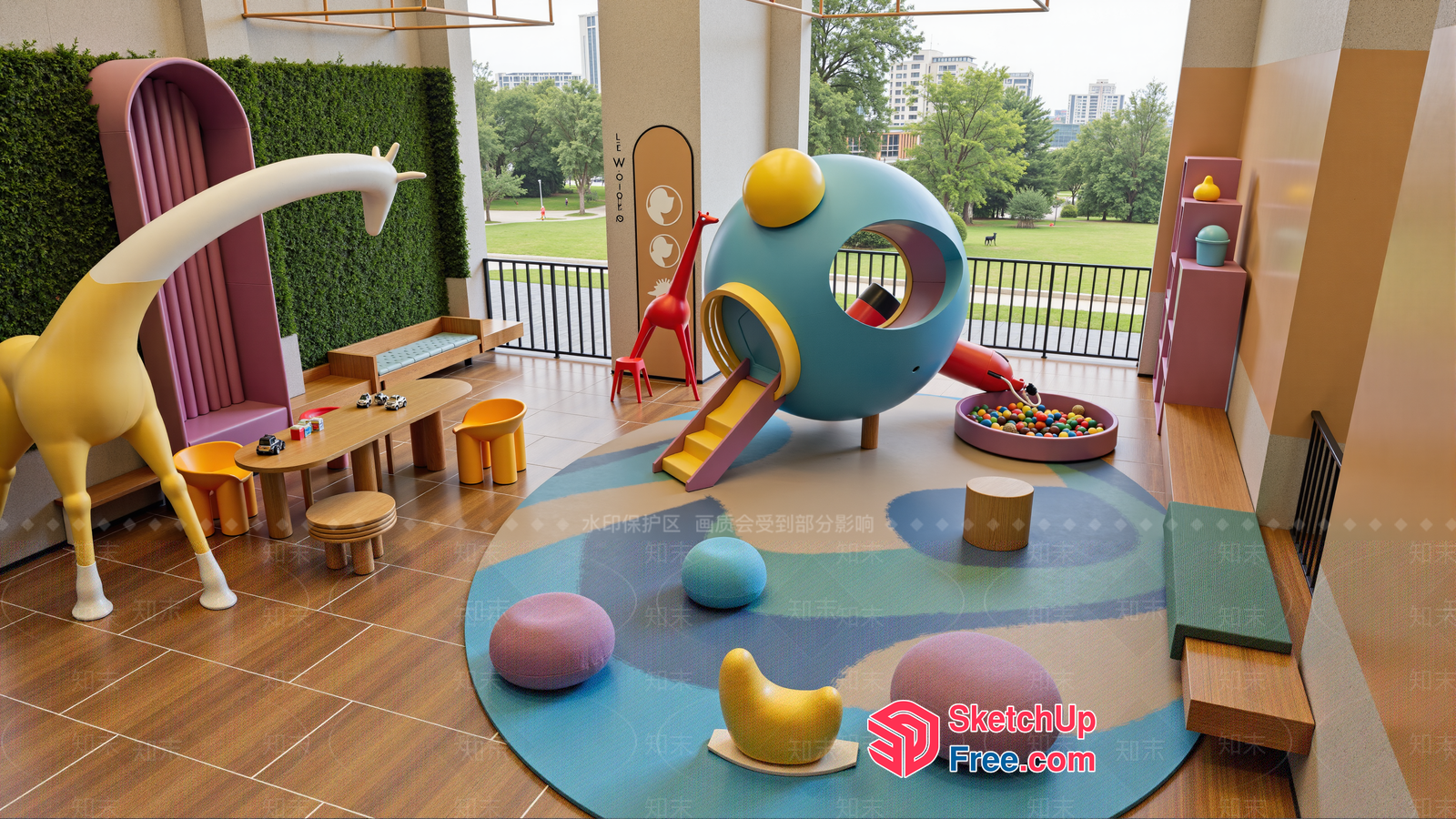 Colorful Play Area With Unique Animal Features 3D SketchUp File