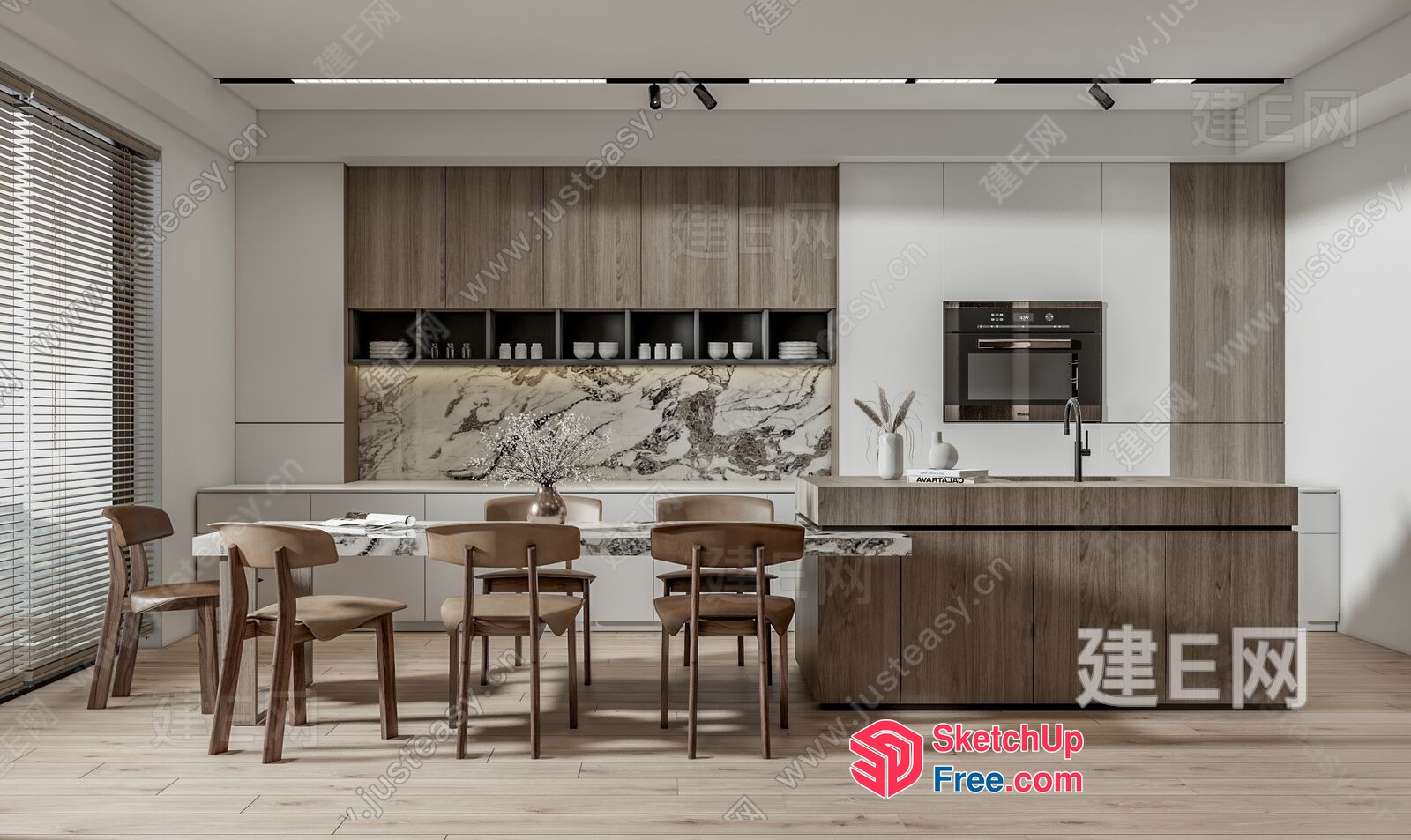 Modern Kitchen Interior With Sleek Dining Area 3D SketchUp File