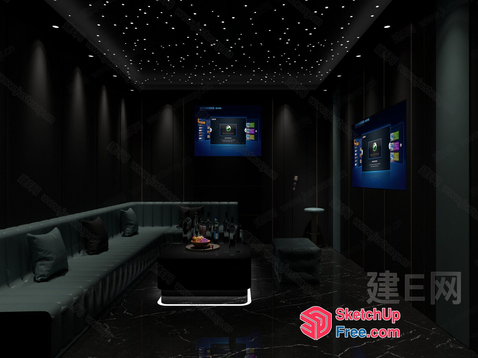 Modern Lounge Interior With Black And Gray Color Scheme 3D SketchUp File
